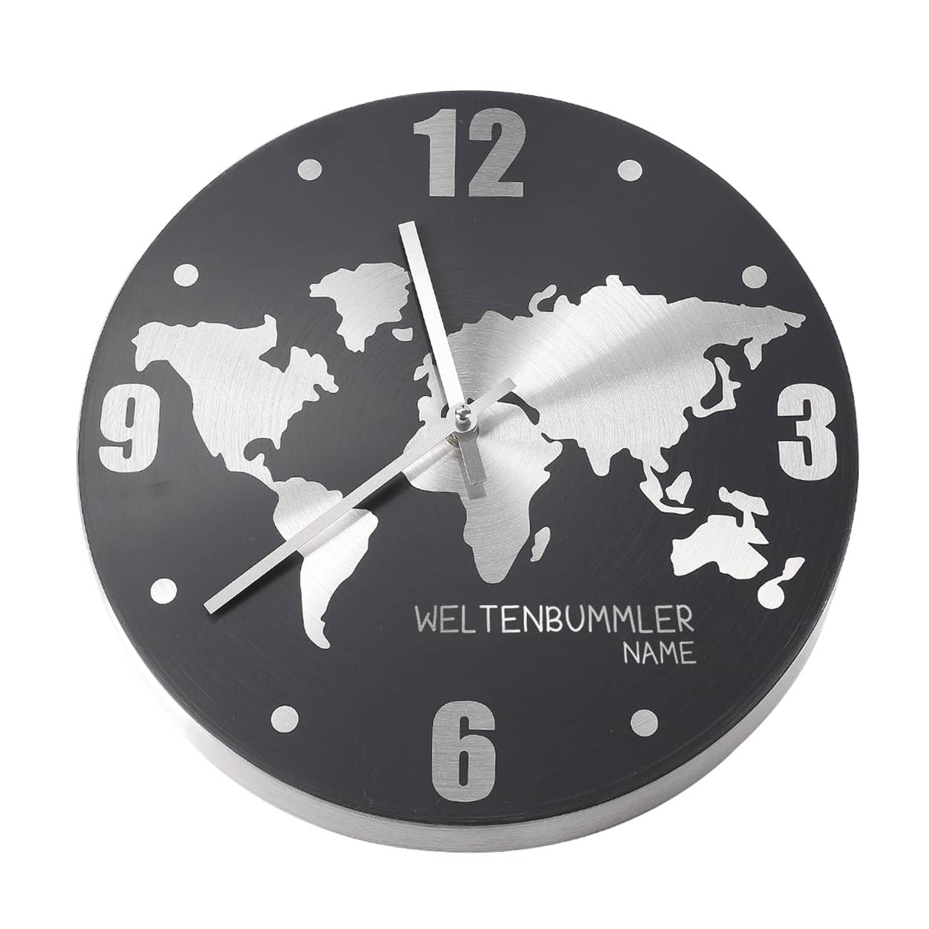 Metalluhr "Weltenbummler" mit Ihrem Namen
