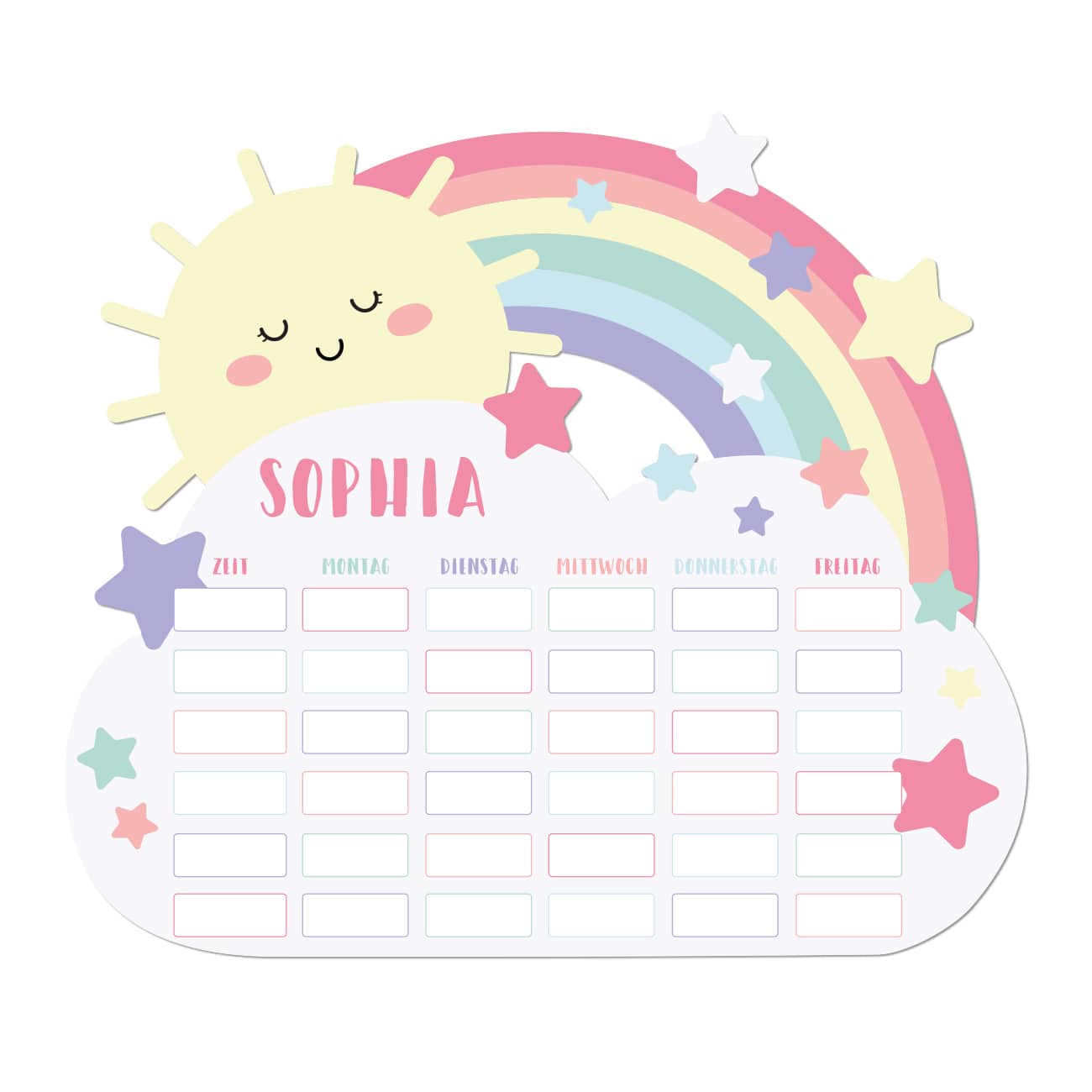 Sonne, Regenbogen, Sterne Stundenplan für Mädchen und Jungen