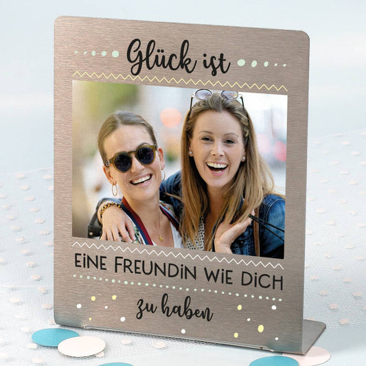 Glück ist... Foto-Aufsteller mit Ihrem Bild und Wunschtext 14x17 cm