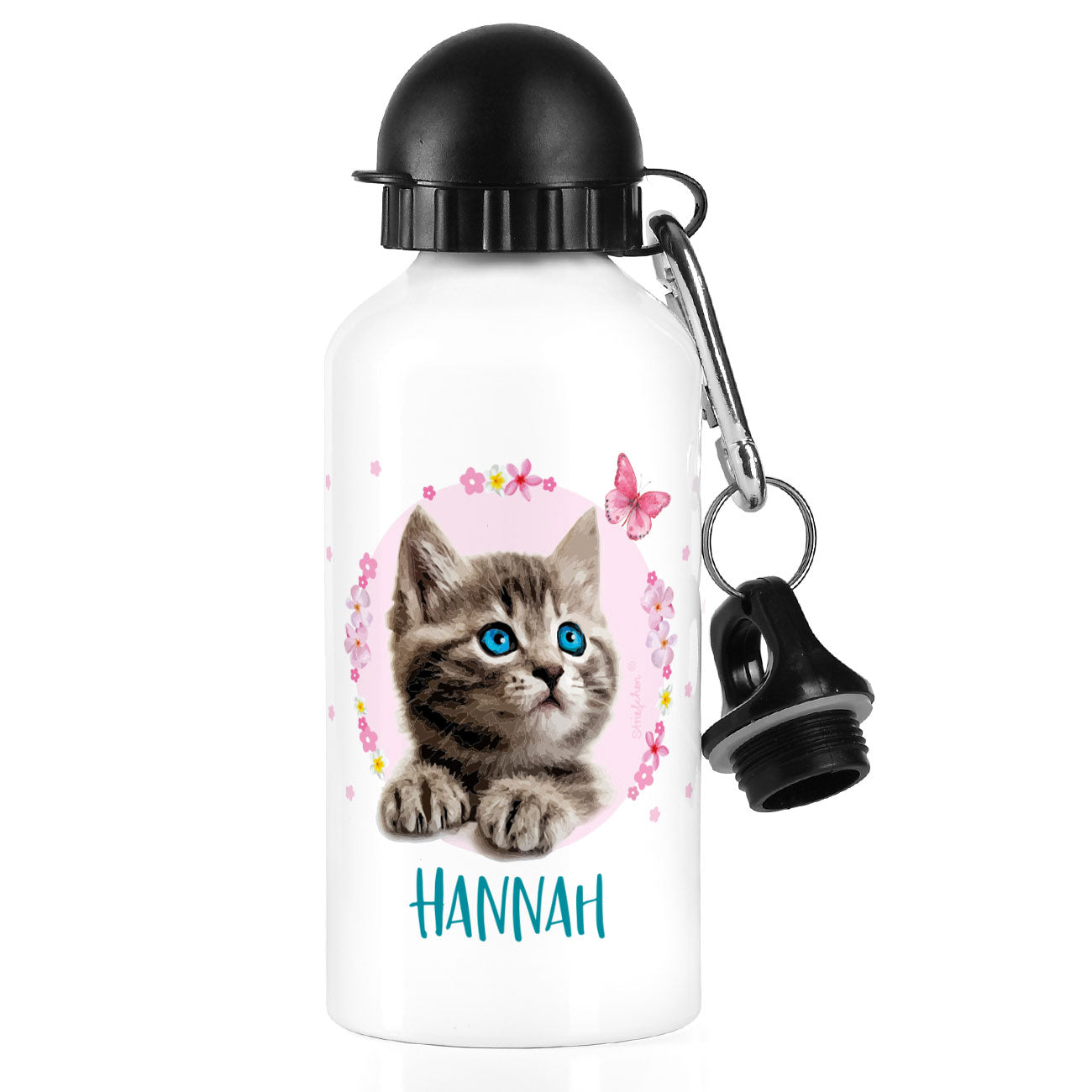 Trinkflasche mit Kitten und Namensaufdruck