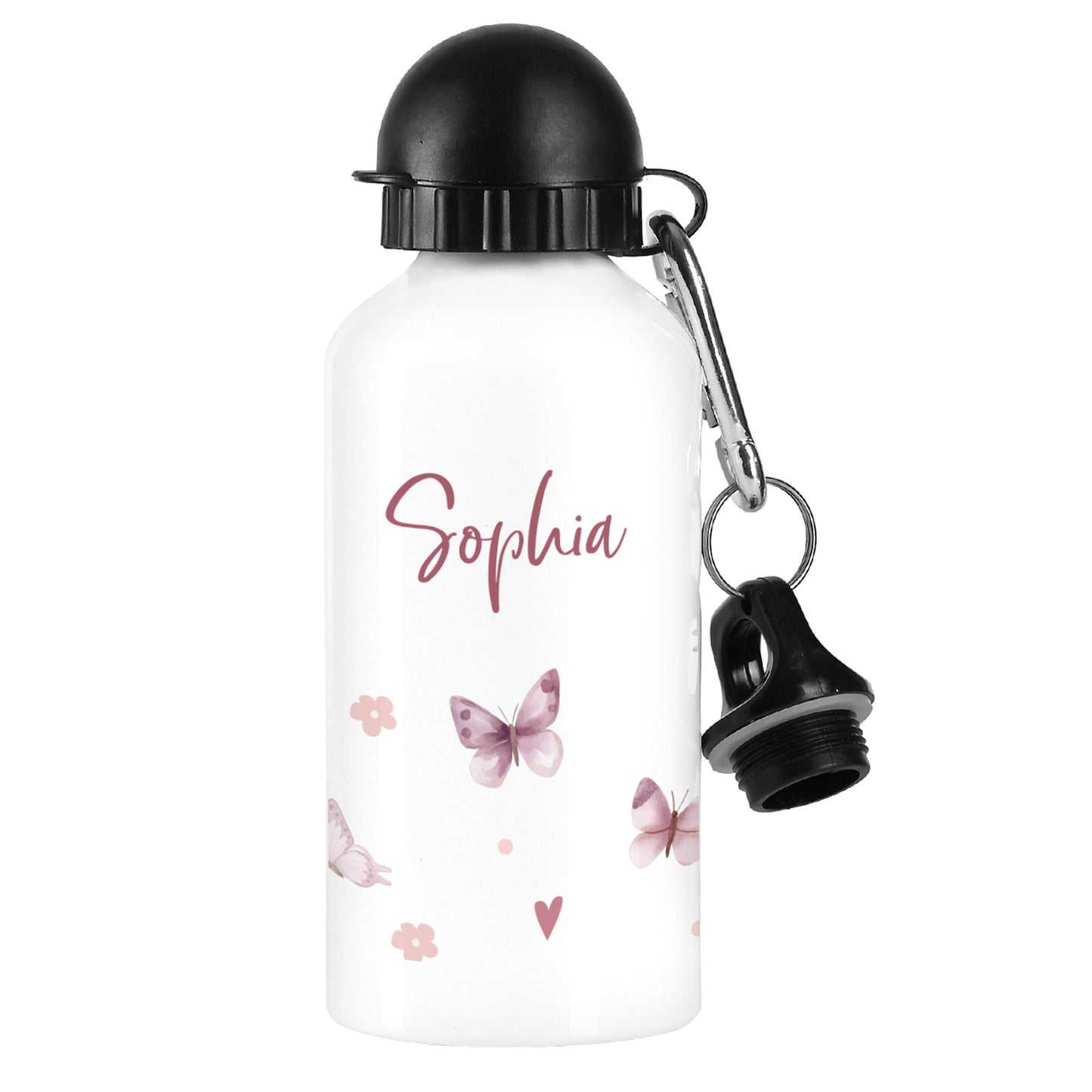 Personalisierte Trinkflasche für Mädchen mit Schmetterlings-Motiv | Für Schule & Kindergarten