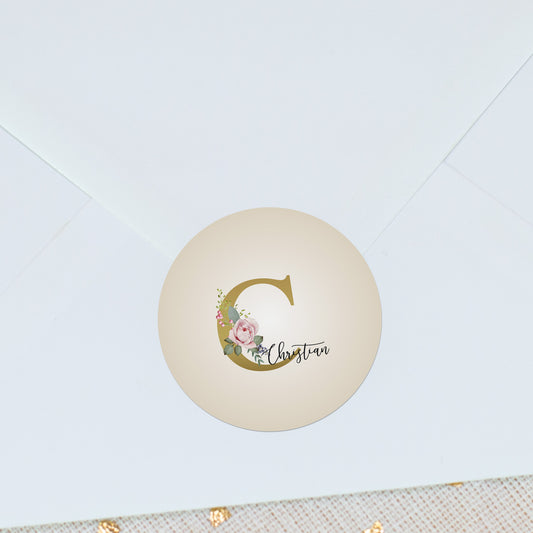 Detailansicht des Rosenmusters mit elegantem Schriftzug