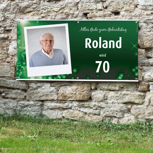 Grünes Polaroid-Fotobanner zum Geburtstag