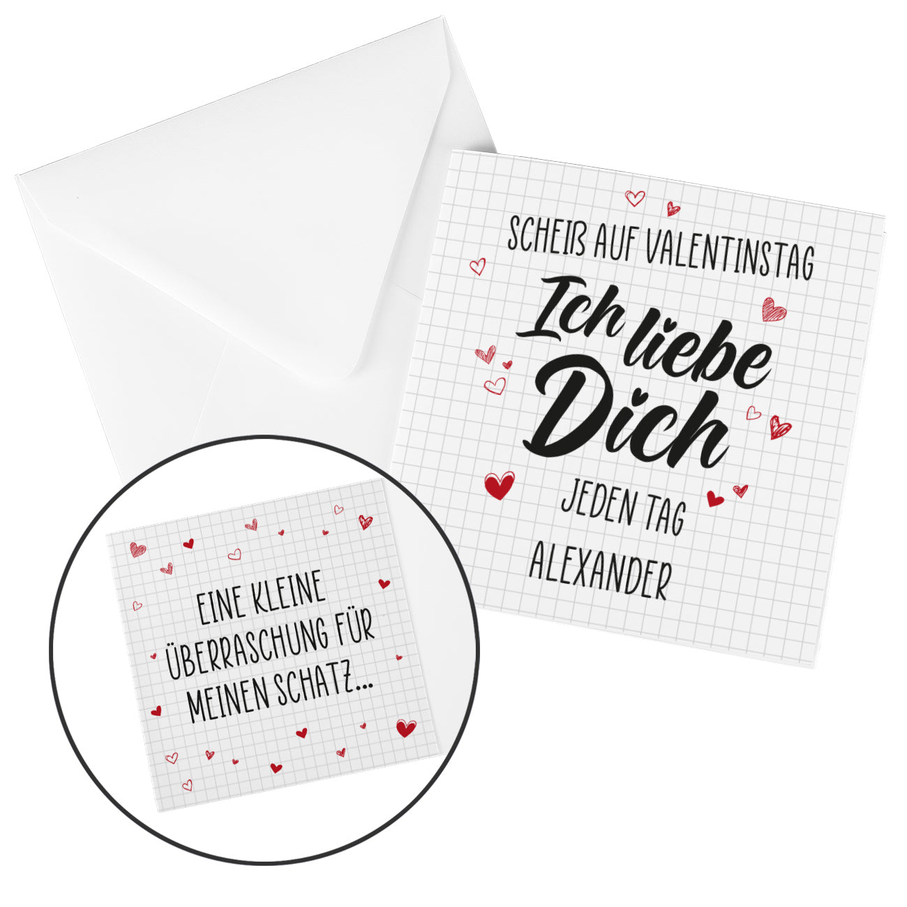 Gutscheinkarte - Scheiß auf Valentinstag ich liebe dich jeden Tag - mit Wunschtext