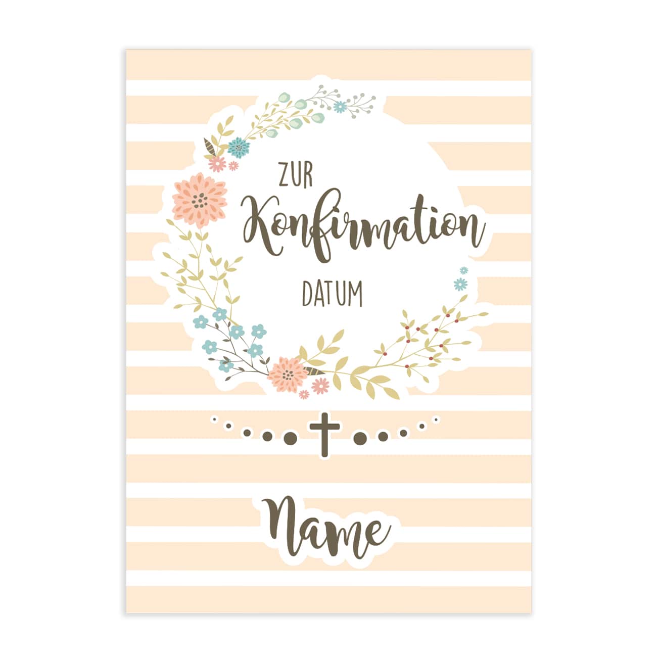 Karte zur Konfirmation mit Blumenkranz und Ihren Wunschangaben gestaltet
