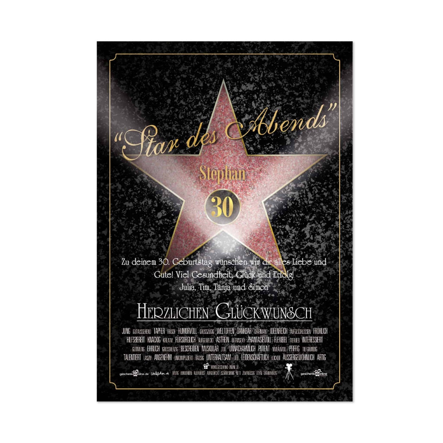 Star des Abends Glückwunschkarte DIN A4 groß mit Personalisierung