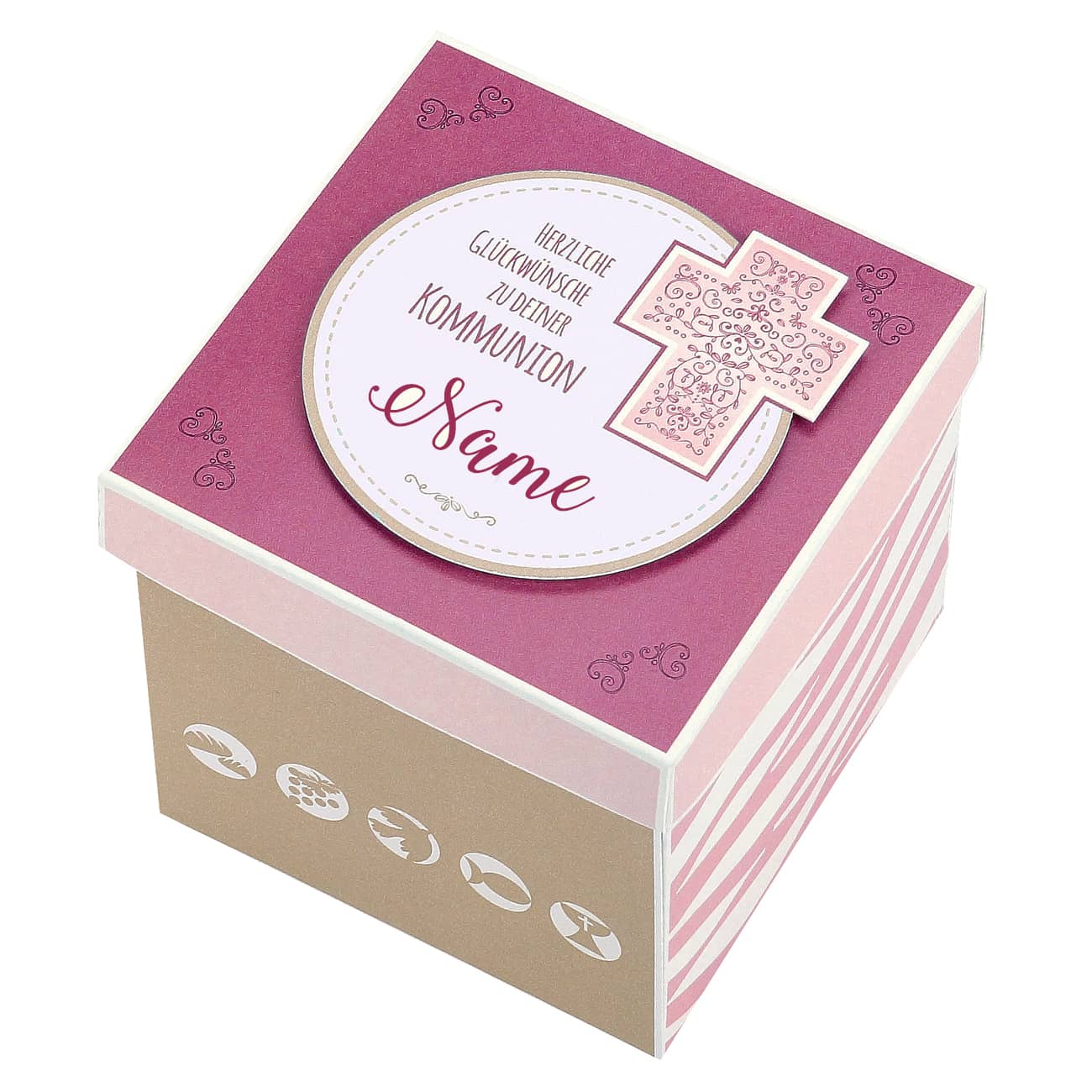 Überraschungsbox zur Kommunion in rosa