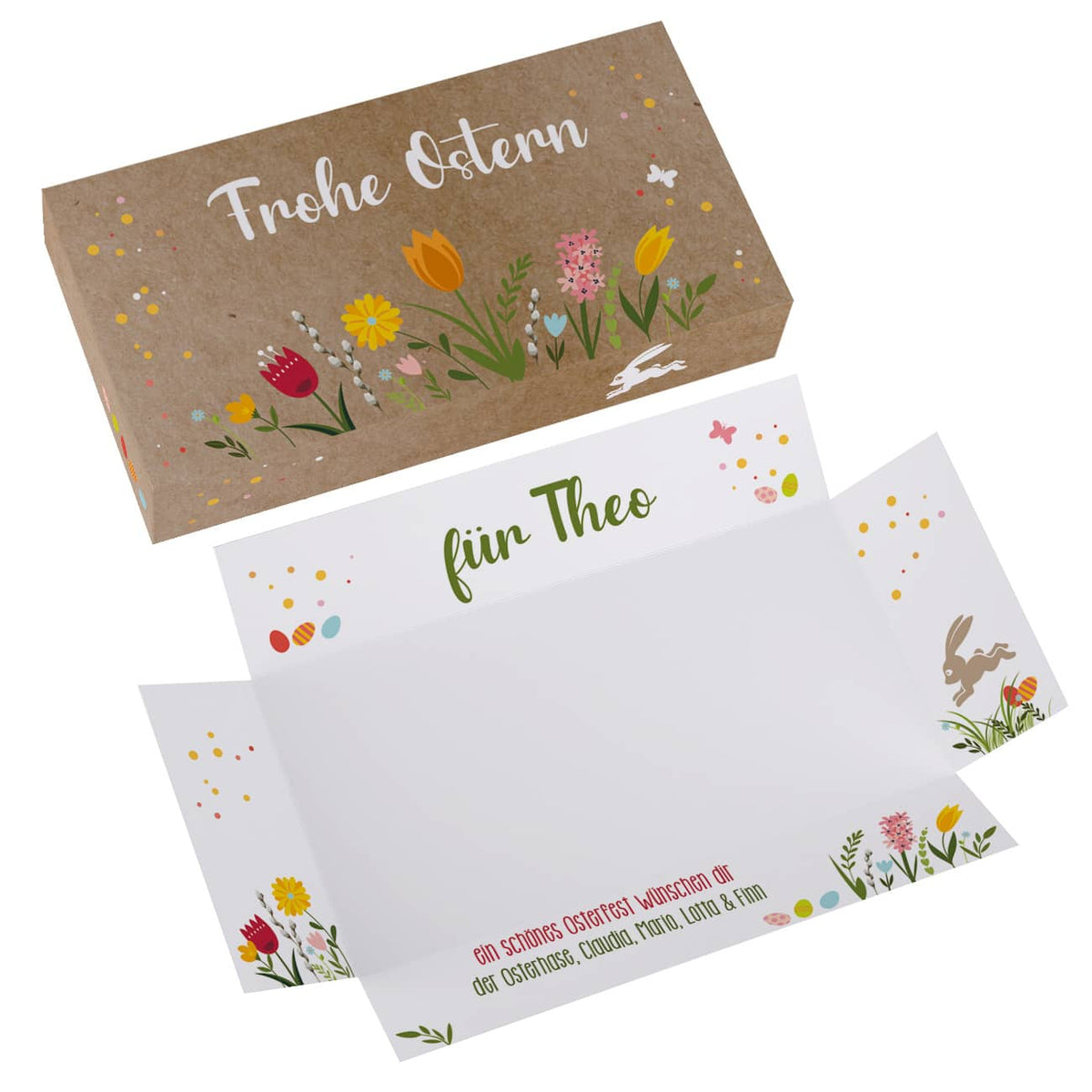 Verpackung für Geldgeschenk zu Ostern mit Name und Text