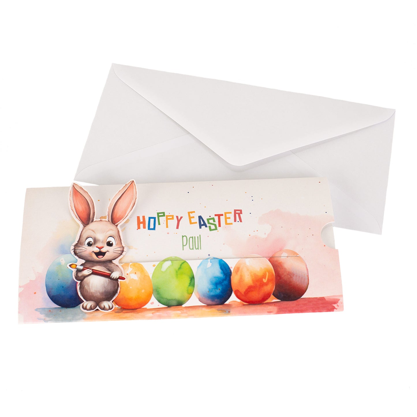 Geldgeschenk zu Ostern - Ziehkarte mit niedlichem Hasen und Ihrem Text