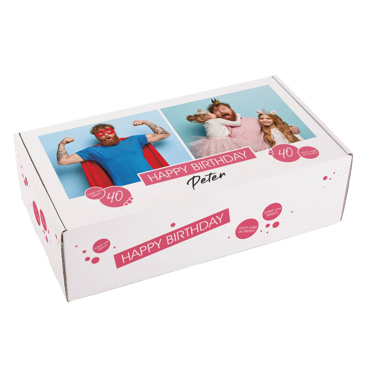 Persönliche Geburtstags-Geschenkbox mit 2 Fotos, Name, Alter