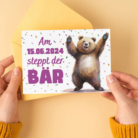 Lustiges Bären-Motiv mit Datum personalisiert