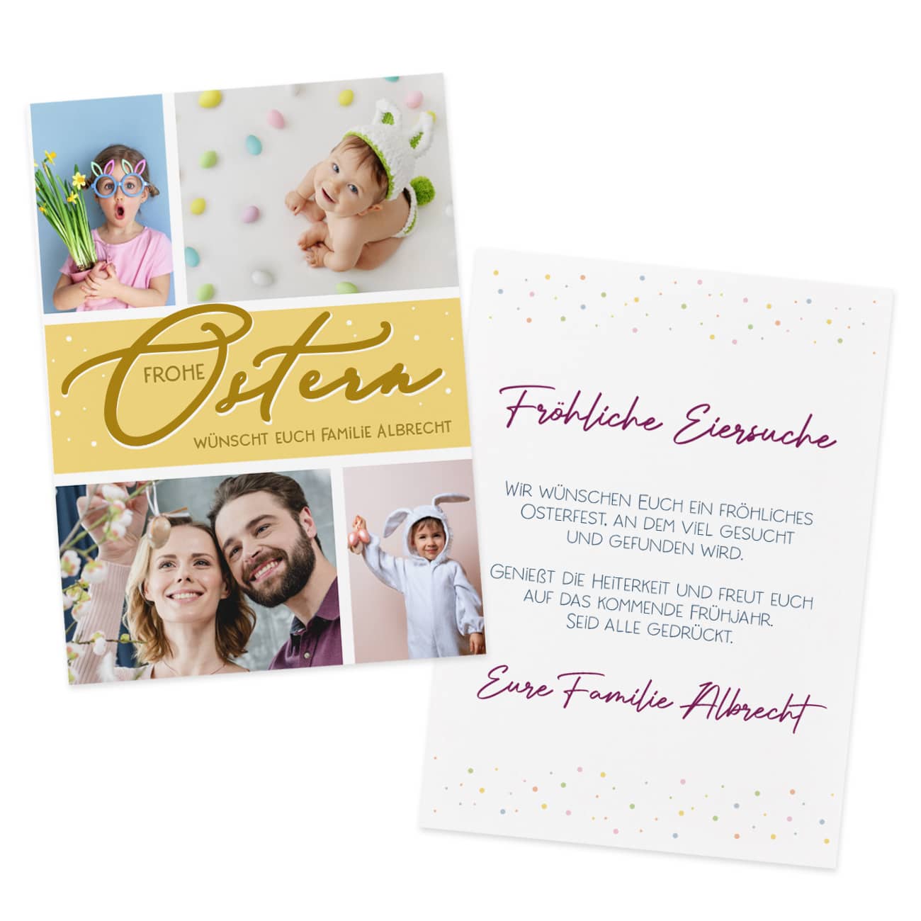 Osterkarte mit 4 Fotos, Wunschtext