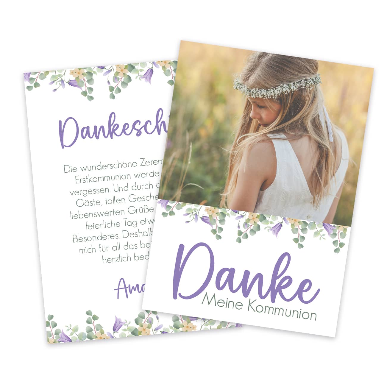 Lila Dankeskarte mit Blumenmotiv