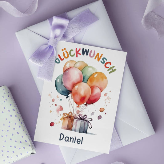 Personalisierte Glückwunschkarte mit Luftballons - Einschulung