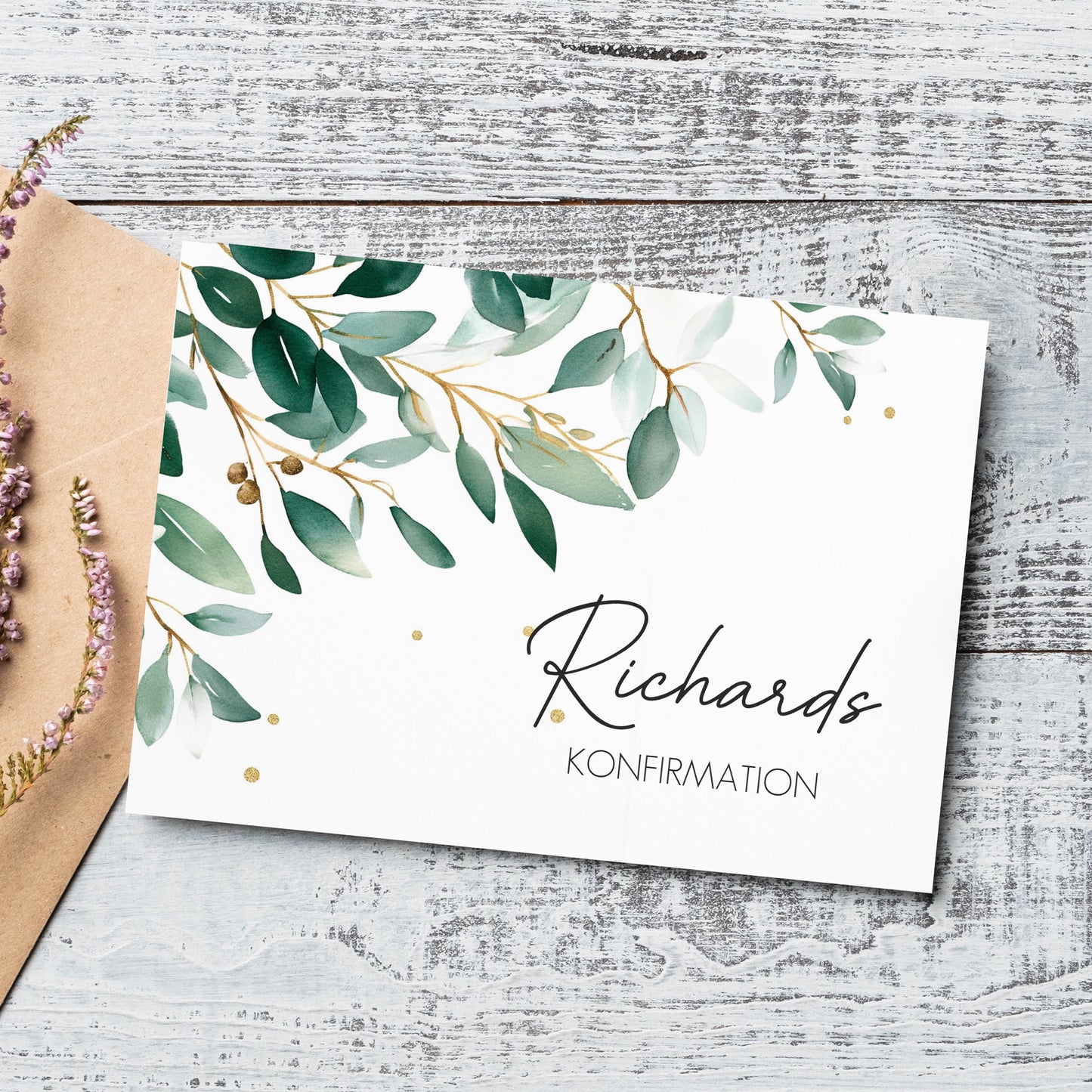 Karte zum Selbstgestalten mit Eukalyptus-Motiv für jeden Anlass