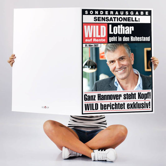 XXL Klappkarte zur Rente mit Foto und Name in Zeitungsform