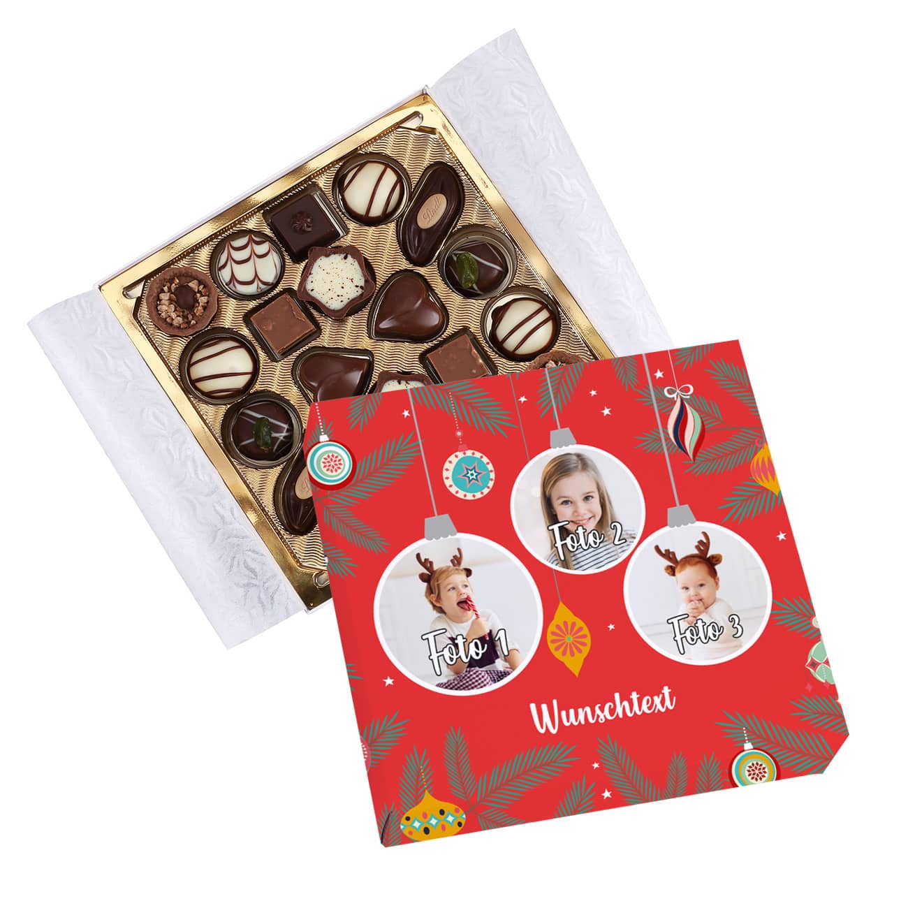 Pralinenschachtel personalisiert mit 3 Fotos und Text Ihrer Wahl