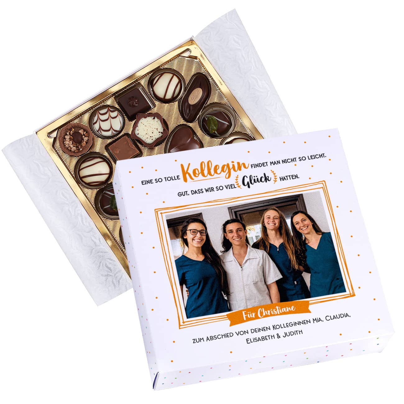 Lindt Pralinen Abschiedsgeschenk für Kollegen & Kolleginnen mit Foto und Wunschtext