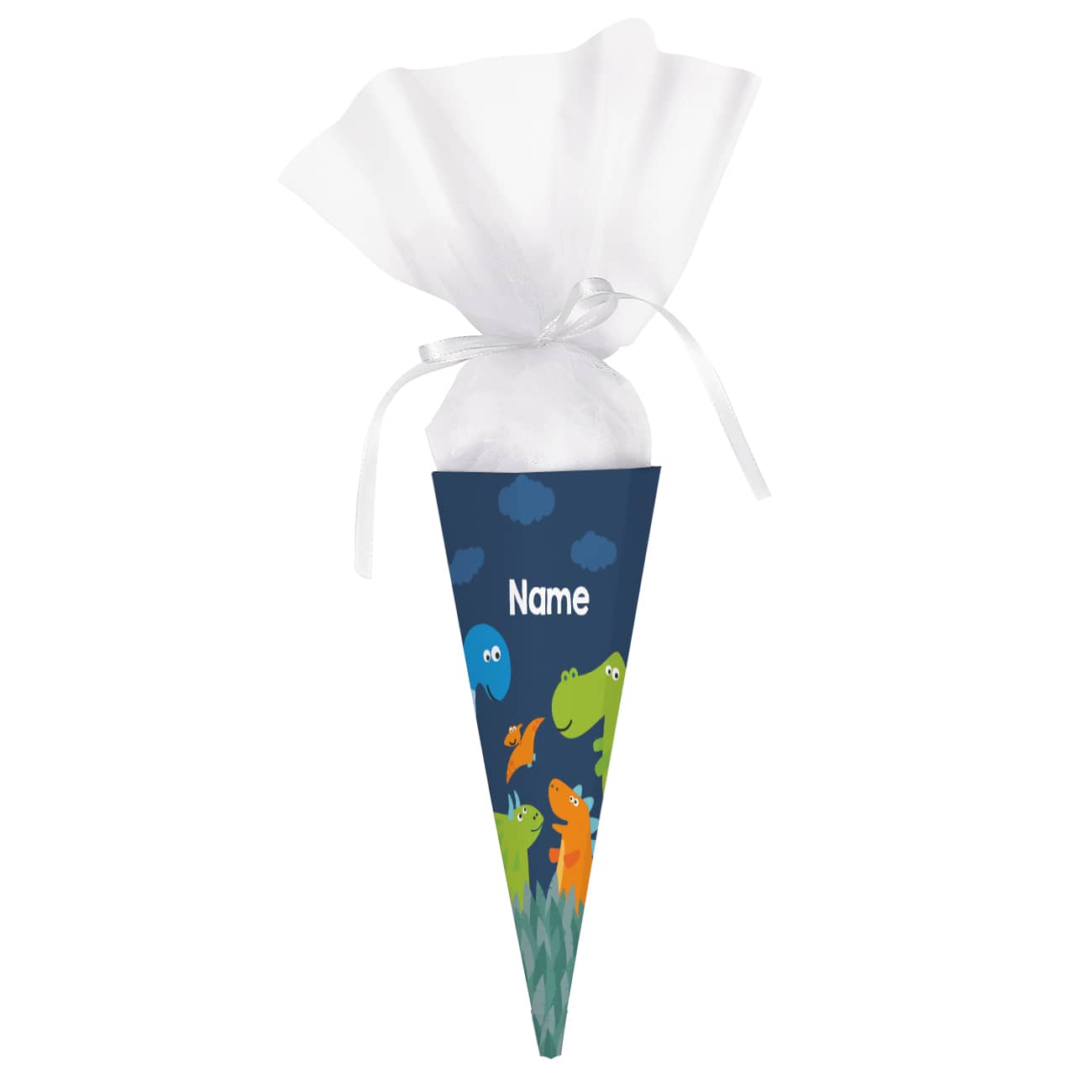 Kleine Zuckertüte mit Dino´s und Wunschnamen bedruckt