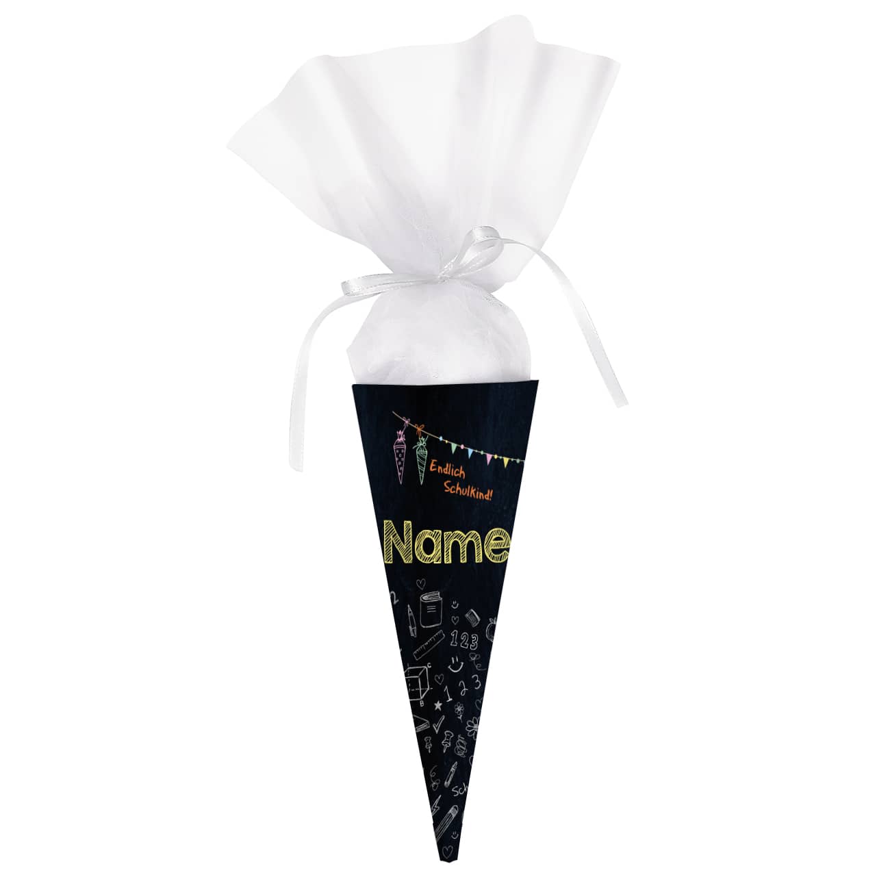 kleine Zuckertüte mit ihrem Namen bedruckt