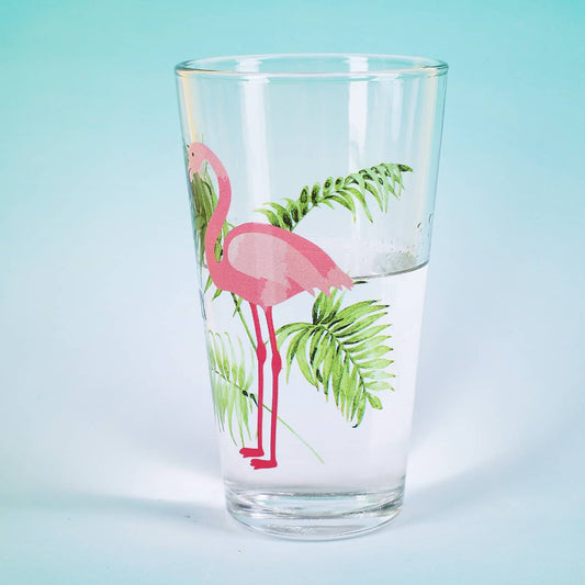 Trinkglas -Tropical- mit Flamingo und Name