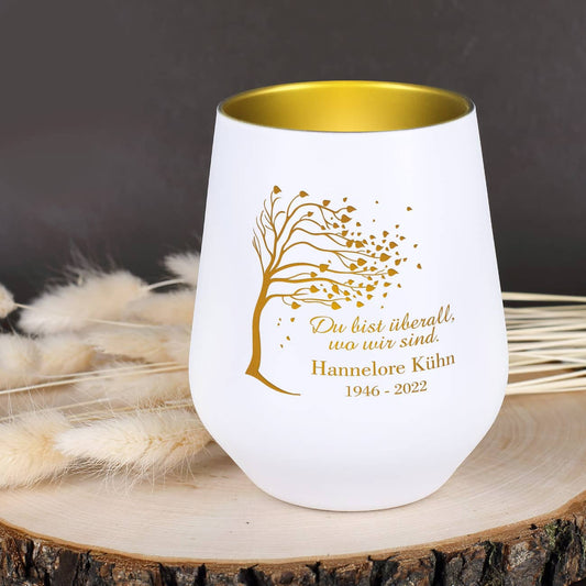 Persönliches Trauerlicht "Du bist überall, wo wir sind" mit individueller Gravur