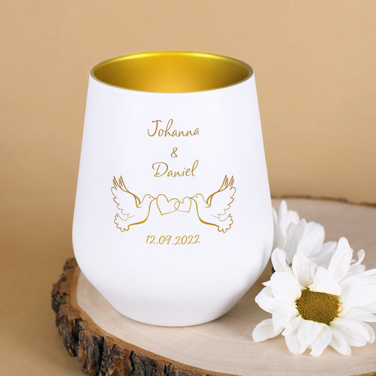 Teelicht mit Tauben-Motiv und Wunschnamen