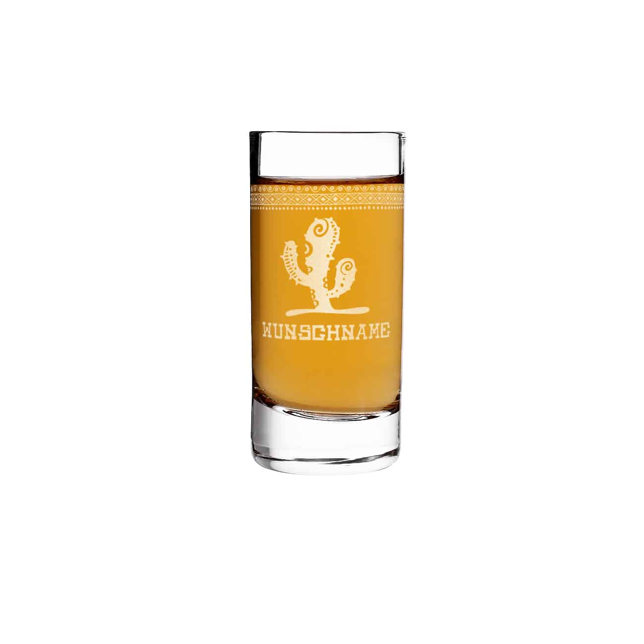 mexikanisches Tequilaglas graviert mit Kaktus Wunschname und Ornamenten