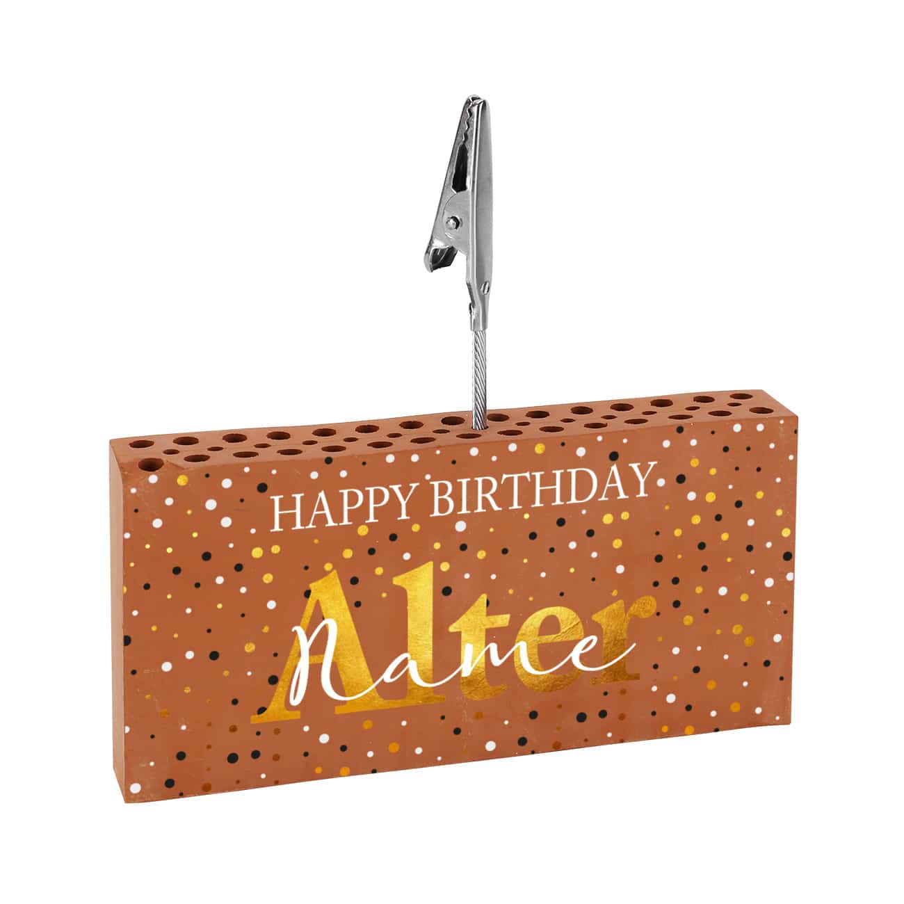 Happy Birthday - Ziegelstein Geldclip als Geschenk zum Geburtstag mit Name und Alter