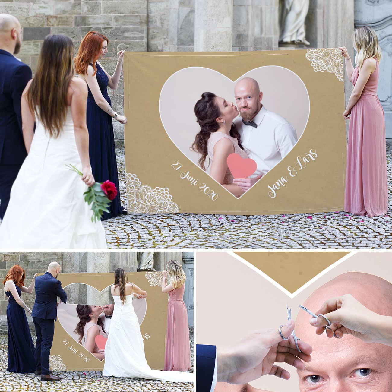 Bedrucktes Herzbanner als Hochzeitsspiel