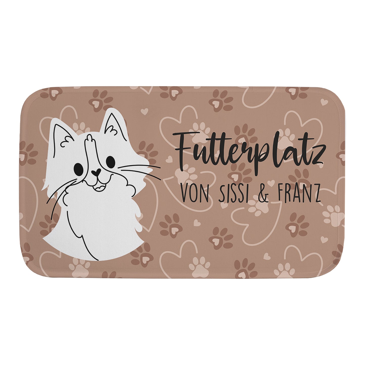 Katzenmatte personalisiert mit Wunschtext | Rutschfeste Napfunterlage für Katzen