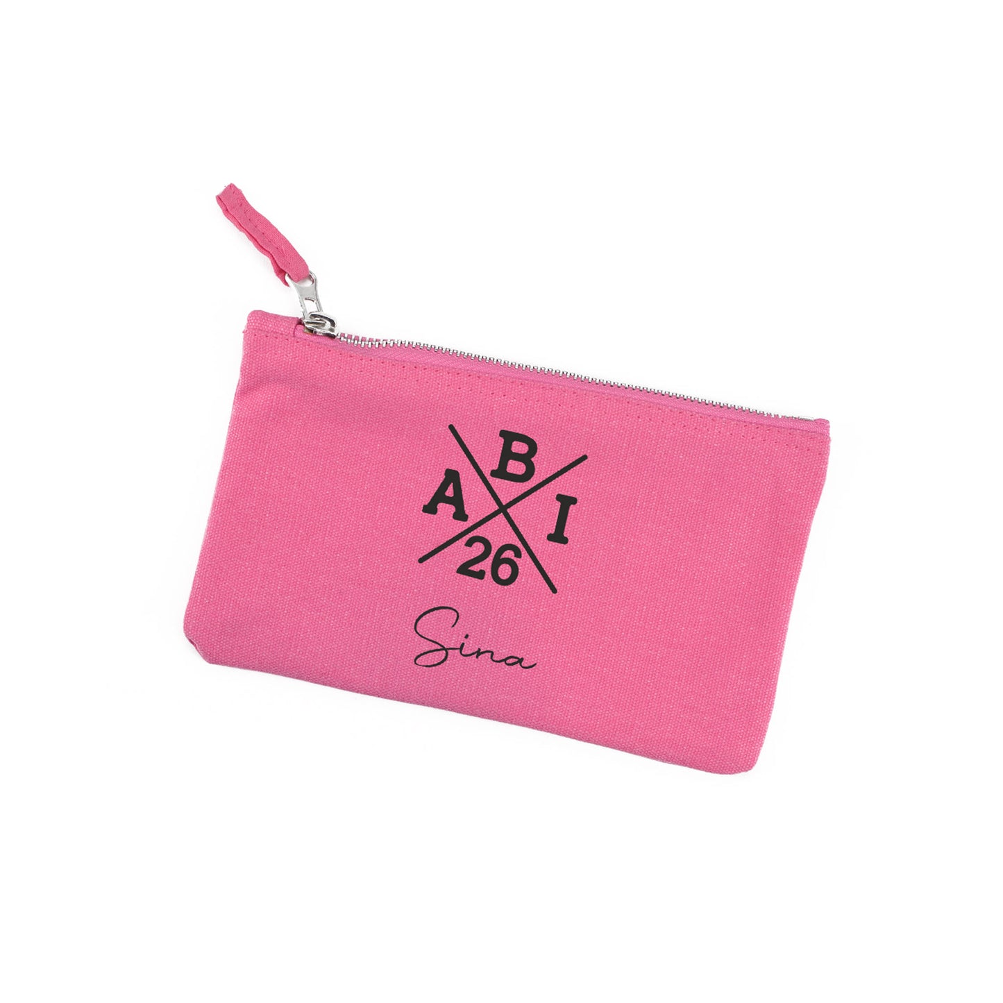 ABI kleine pinke Tasche mit Name "Sina" zum Abitur freigestellt auf weißem Hintergrund
