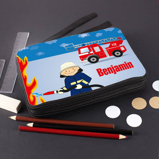 Feuerwehr-Federmappe mit personalisiertem Aufdruck und Inhalt