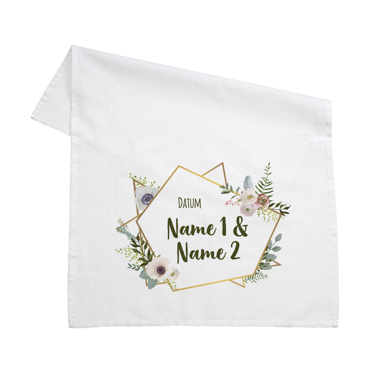Geschirrtuch zur Hochzeit mit Namen und Datum
