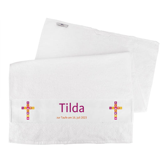 Handtuch zur Taufe, Kommunion, Konfirmation mit Kreuz, Name