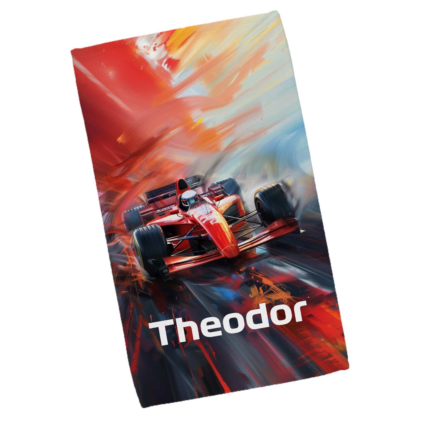 Handtuch mit Rennwagen in 3 Größen mit Wunschname bedruckt