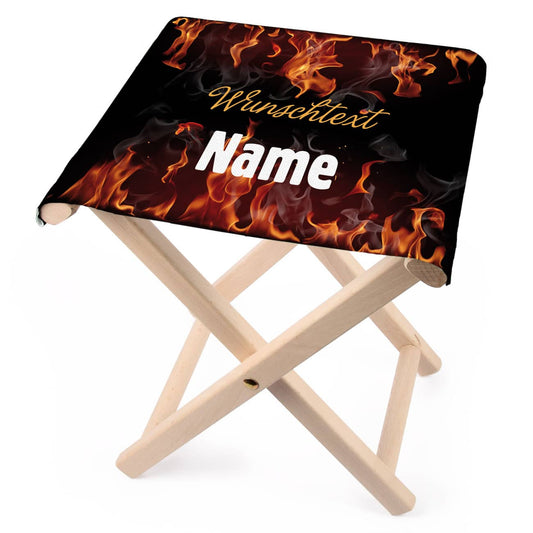 Klapphocker mit Feuermotiv - Name und Wunschtext