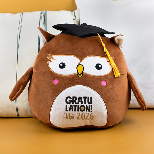 Personalisierte Abi-Eule 'Gratulation!' mit Name | Kuscheltier zum Schulabschluss & Abitur
