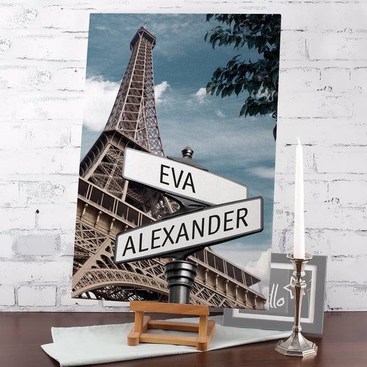 Keilrahmen Leinwand Eiffelturm Straßenschilder mit Ihren Namen