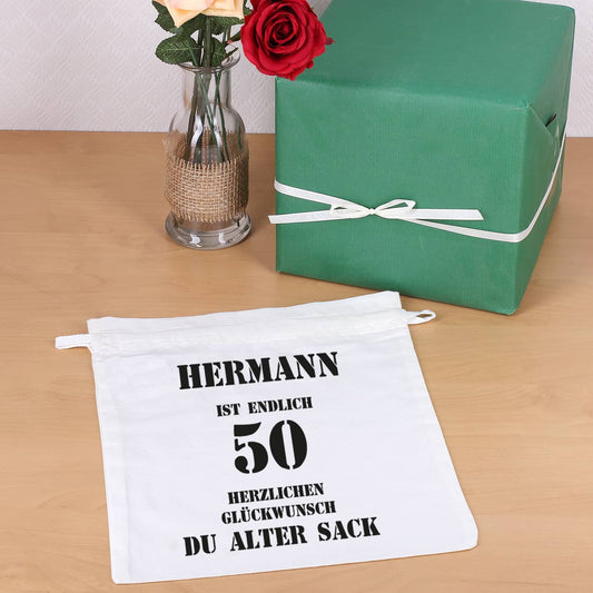 alter Sack Gesschenkbeutel mit Namen
