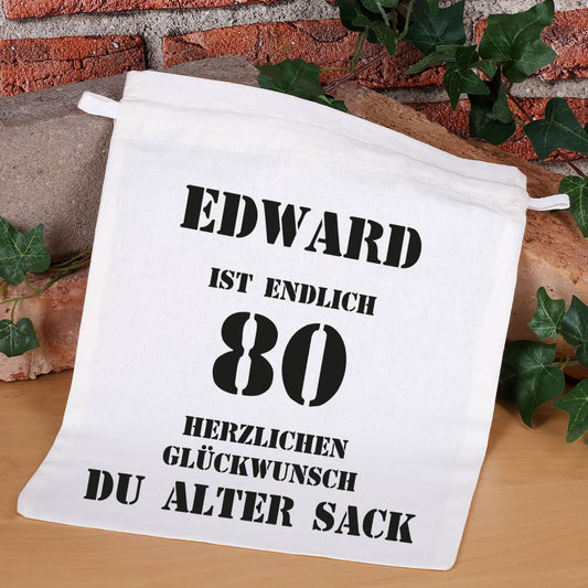 Beutel mit alter Sack Motiv und Namen