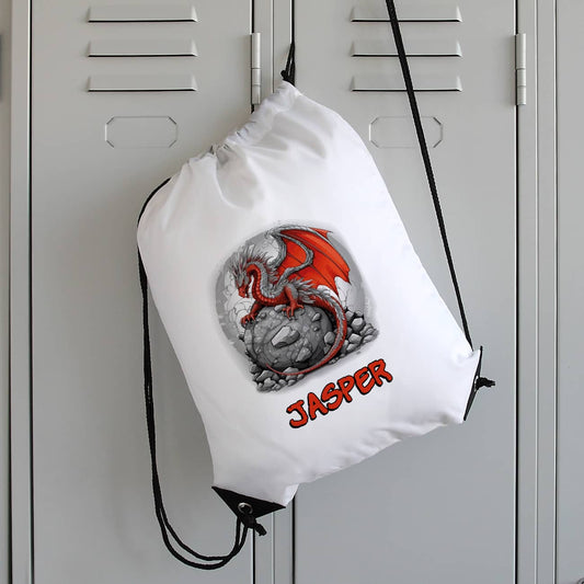 Turnbeutel mit rotem Drache und Name