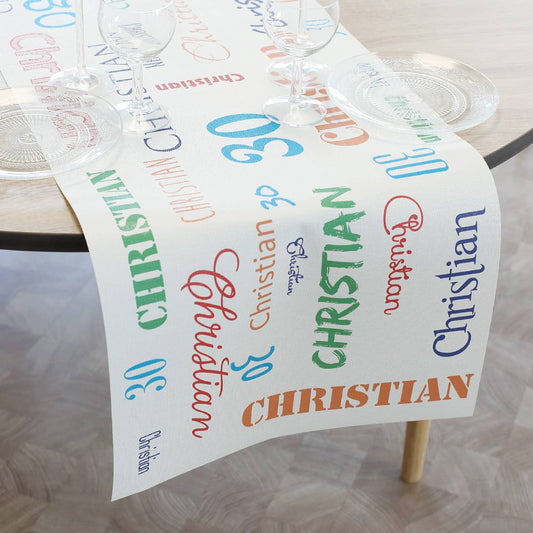 Abwischbarer Tischläufer für die Geburtstagsparty mit Name und Alter