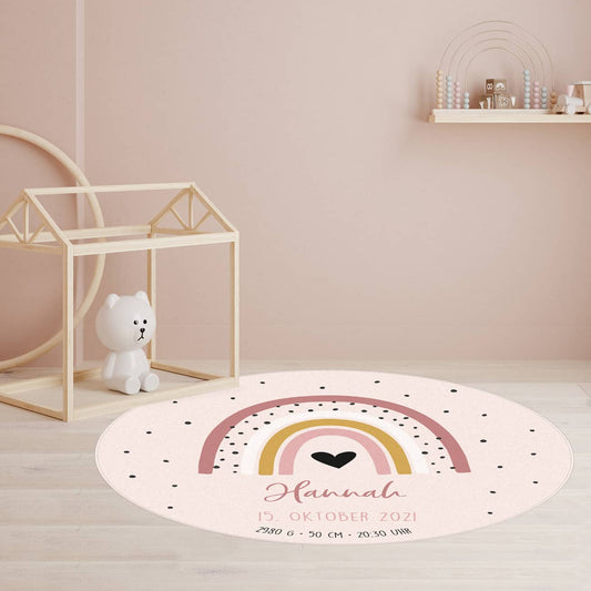 Kinderteppich zur Geburt mit Daten zum Baby als Druck