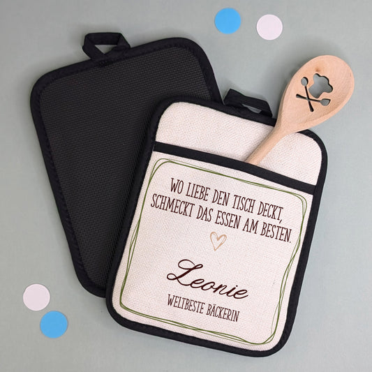 Nahaufnahme des aufgedruckten Textes und des kleinen Herzens darunter