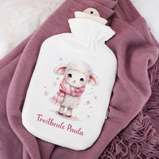 Kuschelige Wärmflasche mit niedlichem Schaf und Wunschtext