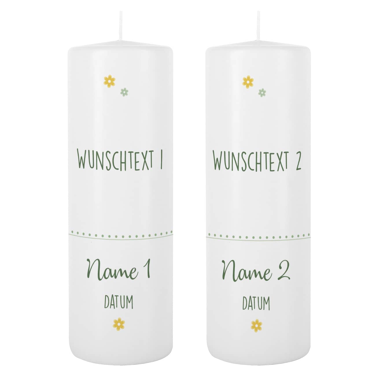 Taufkerzen bedruckt mit Wunschtext, Name und Datum der Taufe