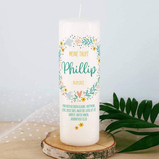 Taufkerze mit Psalm oder Spruch Ihrer Wahl