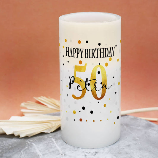 Persönlich bedruckte Geburtstagskerze mit LED Licht