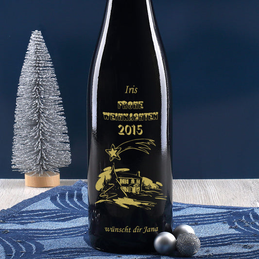Persönliche Weinflasche zu Weihnachten mit Gravur
